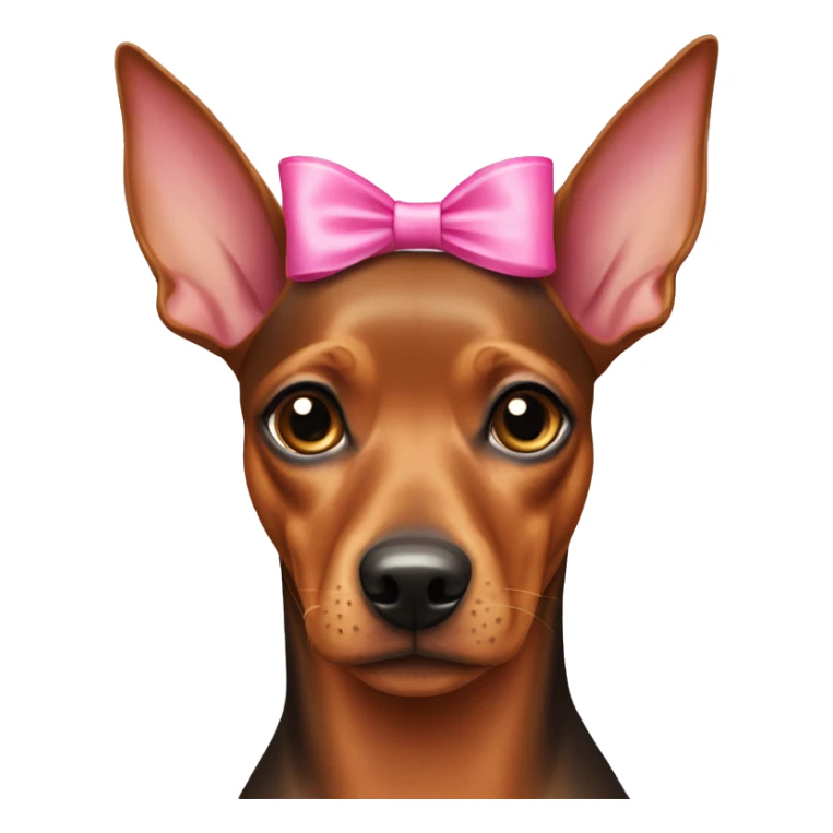 Female pinscher dog with a pink bow on her head. sticker