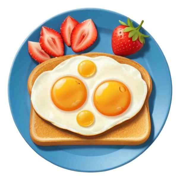 “Minimal emoji-style breakfast icon, flat design, rounded shapes, bright colors, white background, iOS emoji aesthetic, breakfast plate with toast, egg, and fruit sticker