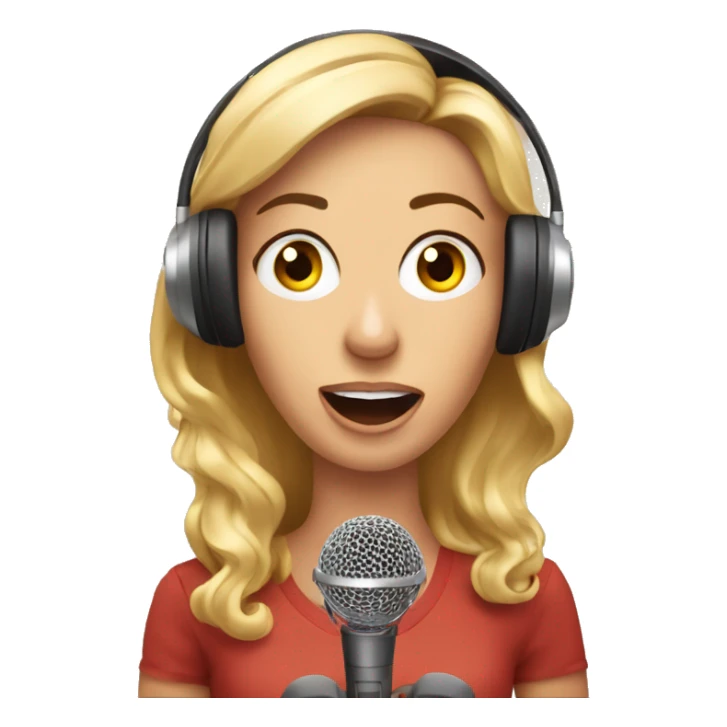 surprised female radio presenter talking in microphone sticker