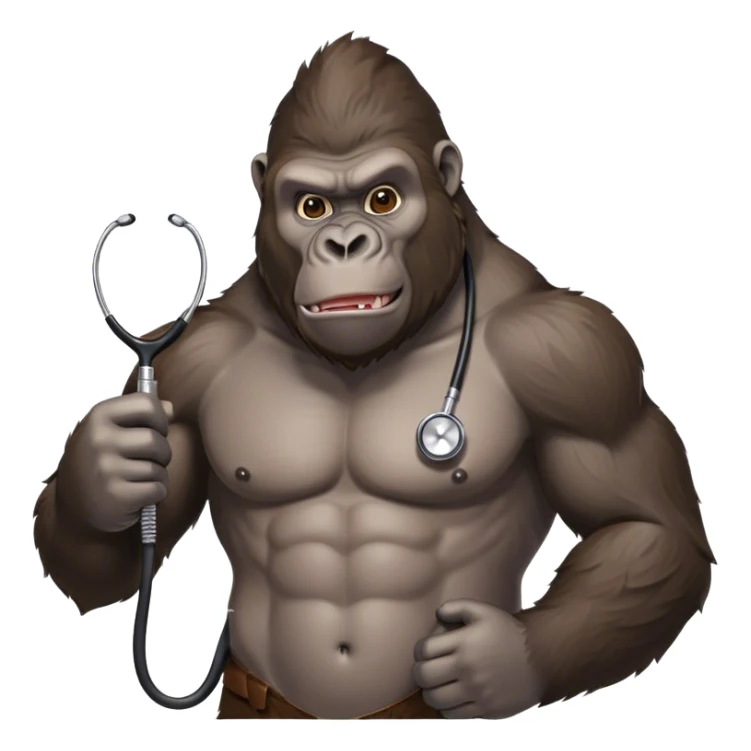 super buff gorilla HOLDING BBARBER CLIPPER AND STETHOSCOPE AROUND THE NECK sticker