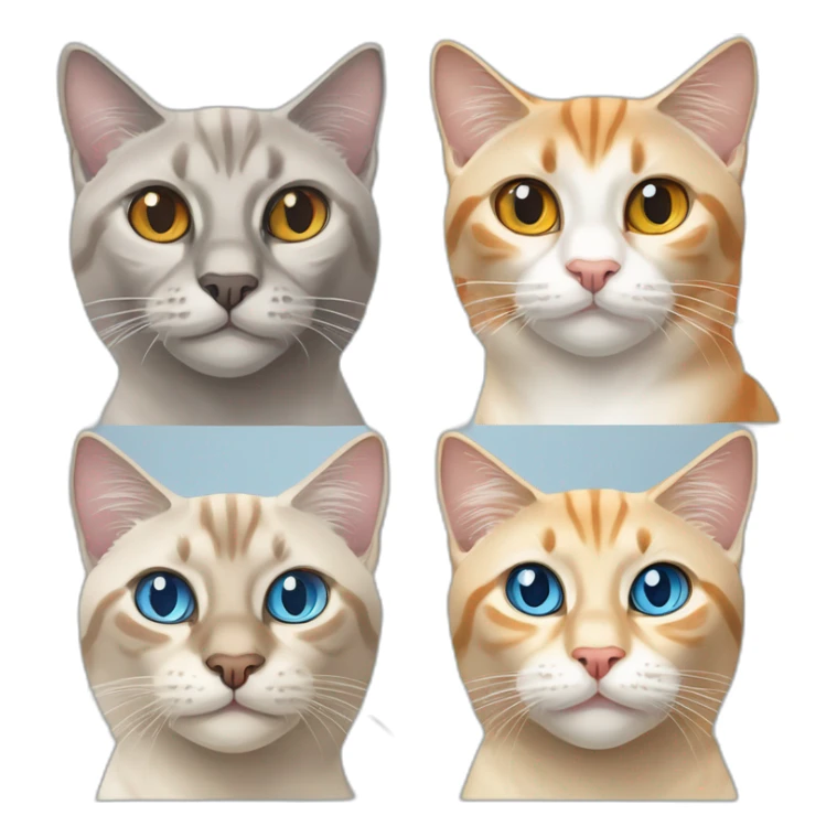 one grey lynx point siamese cat with blue eyes ,one orange and white tabby cat with yellow eyes ,one orange cat with orange eyes sticker