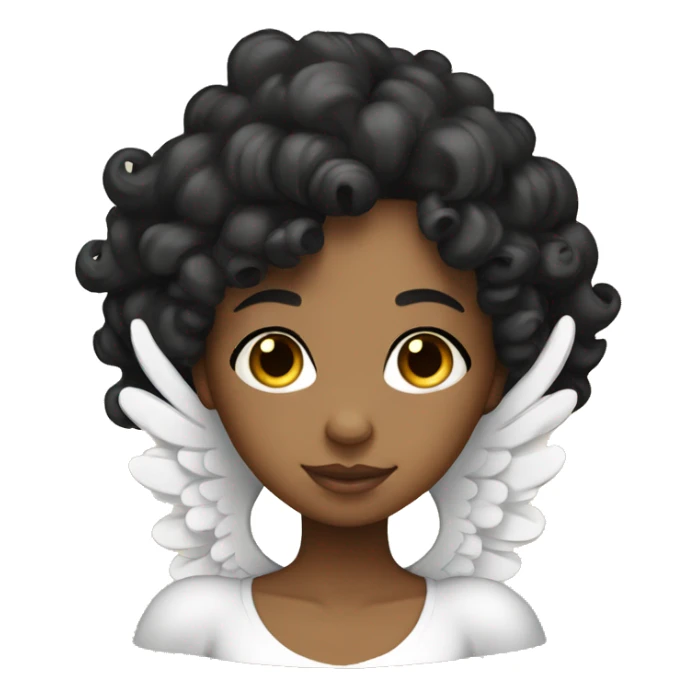 tan angel girl with black curls, pretty, wings sticker