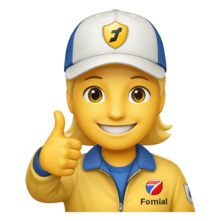 thumbs up emoji wearing a cap with the Formula 1 logo sticker