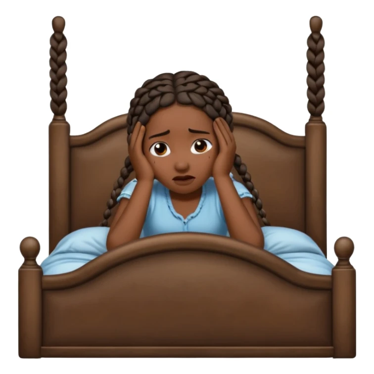 Black woman with braids in a big king size bed by herself crying sticker
