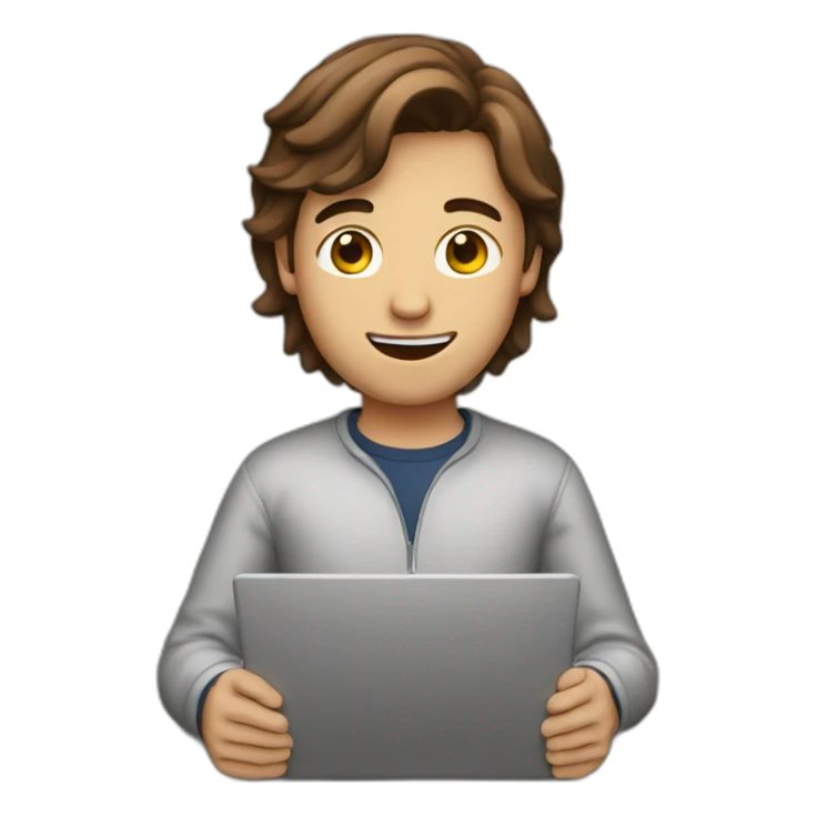 brown hair guy with laptop sticker