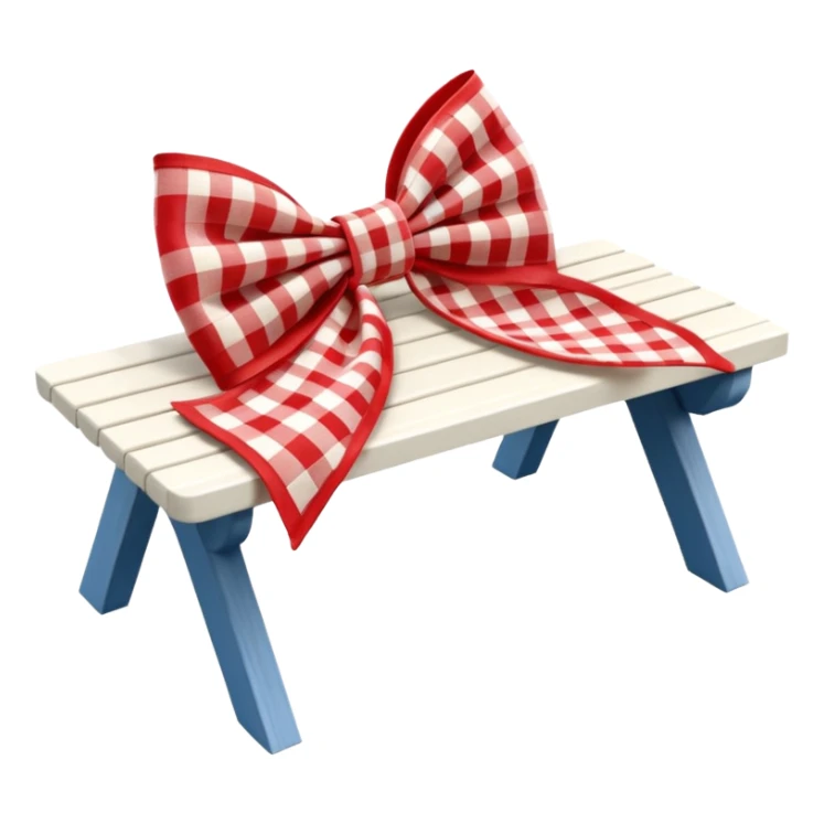 Red and off white Gingham, picnic table plaid print, 3D rendering Fabric bow, isolated, hyperrealistic. 4k hd professional quality  sticker