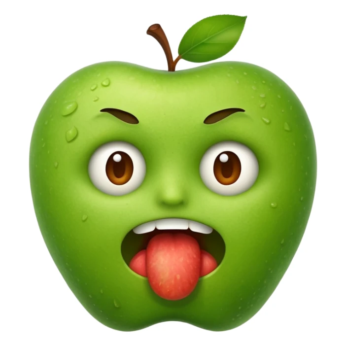 apple emoji style face making a disgusted expression after eating something gross, playful and silly, no text sticker