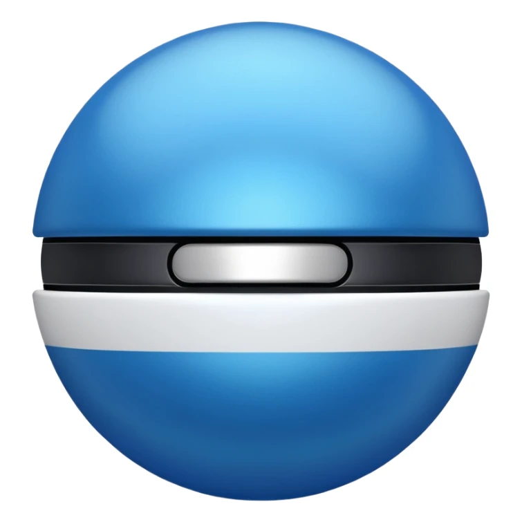 blue pokeball emoji, top half is a more saturated blue, bottom half is white, black stripe, with a metallic sheen sticker