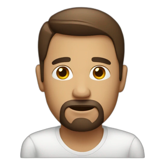 man with slight frown holding a coffee sticker