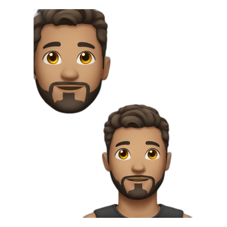 young man with tattoos, short hair, and a beard sticker