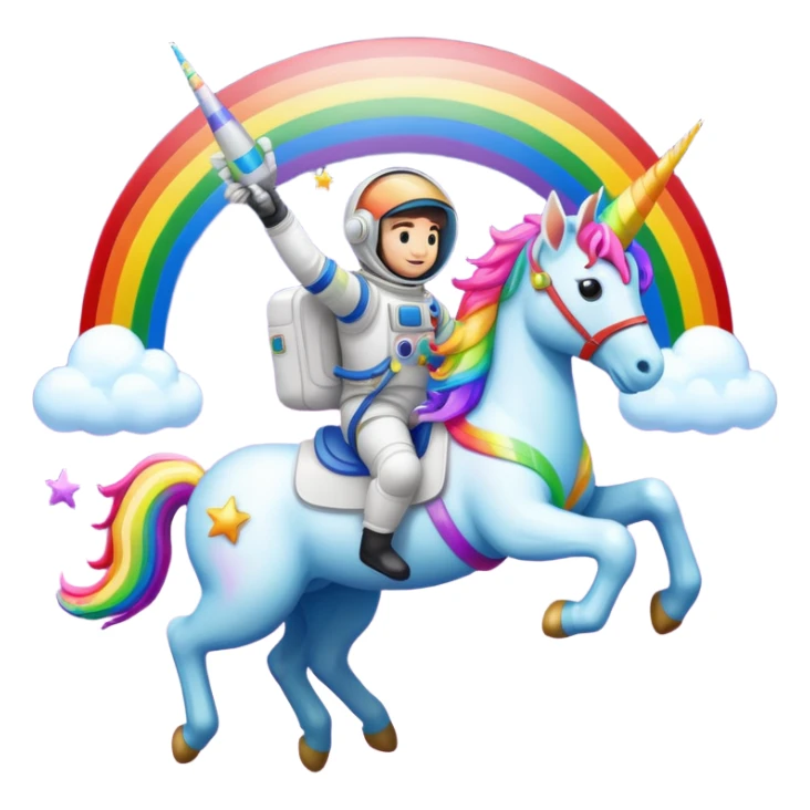 An astronaut riding a rainbow unicorn sticker