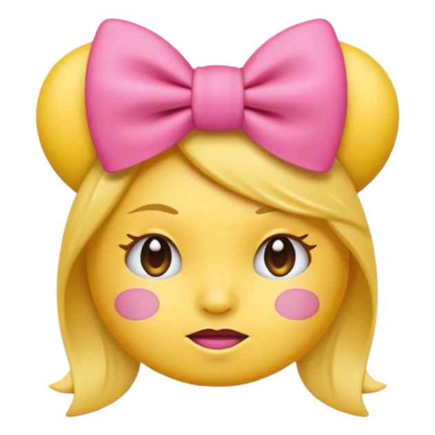 Pouting yellow face emoji with pink bow on head sticker