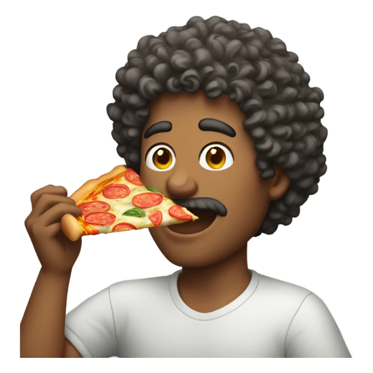 Man with curly hair eating pizza sticker