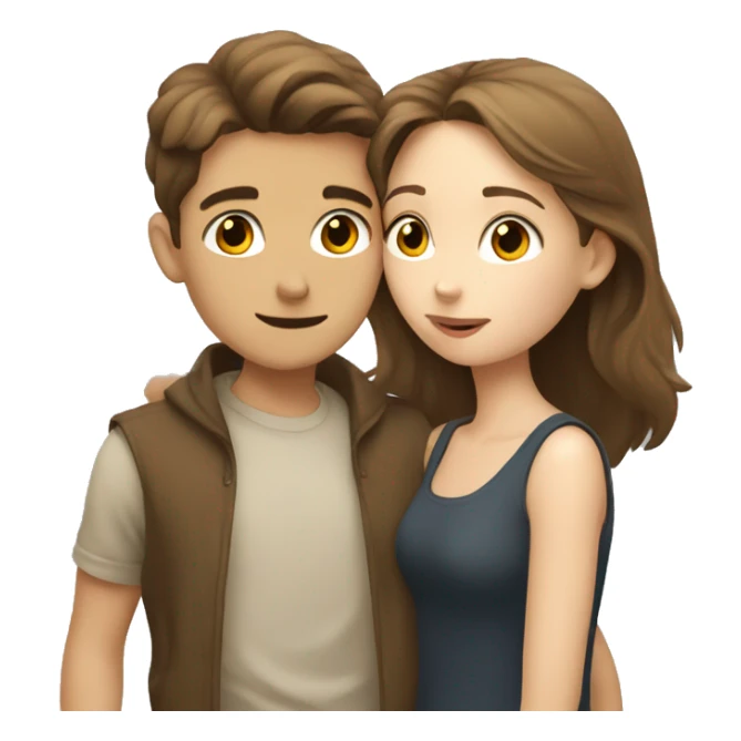 A pale brunette boy and a pale brown-haired girl kissing sticker