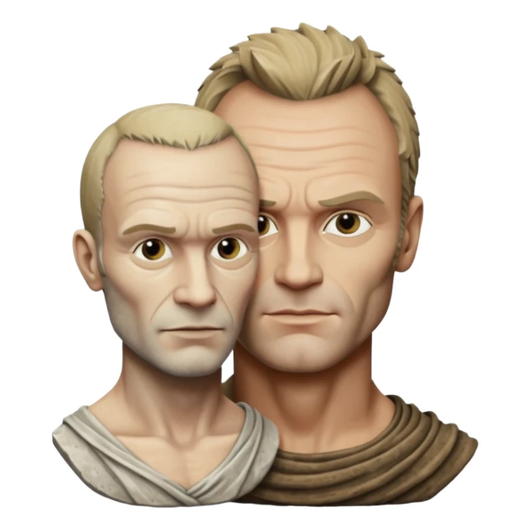 Cinematic realistic ultra HD - musician Sting leaning against a antique stone sculpture sticker