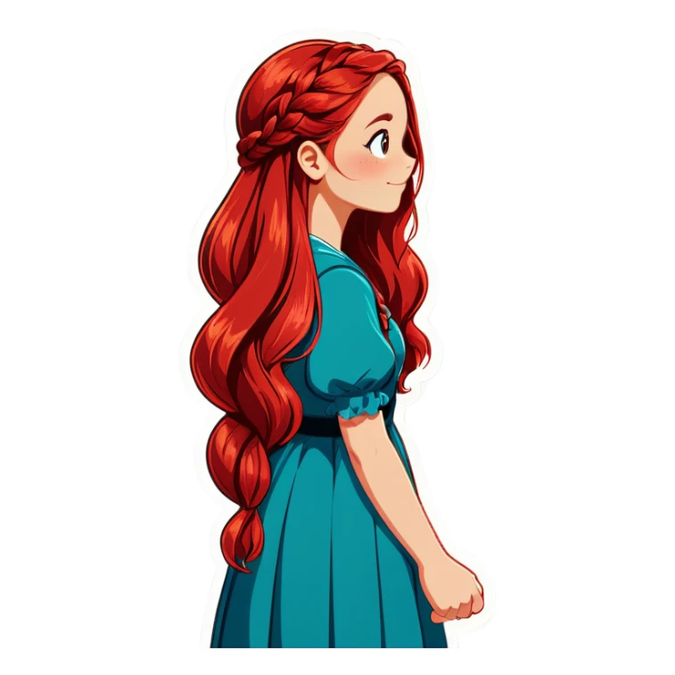 Girl with long red hair one side braide  sticker
