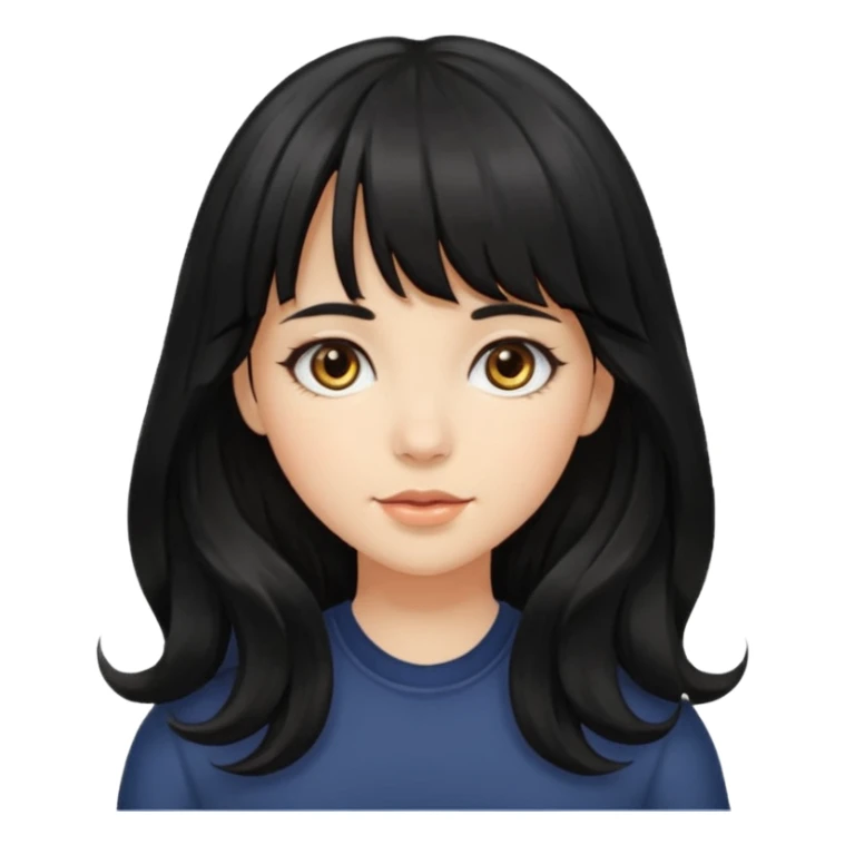 A girl with long, wavy black hair with bangs and medium-sized hazel eyes sticker
