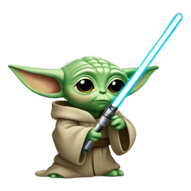 Baby yoda with lightsaber sticker