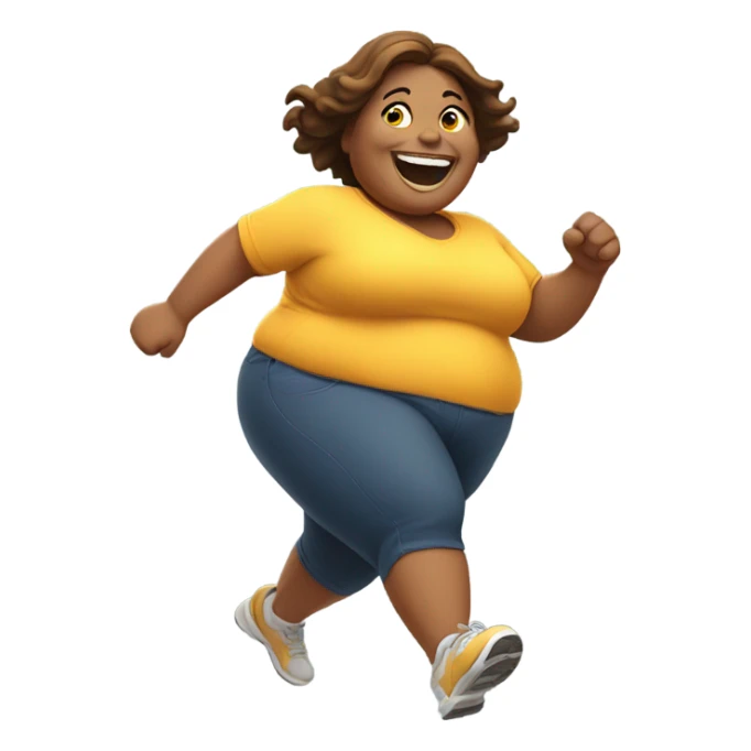 fat woman running towards the camera smiling sticker