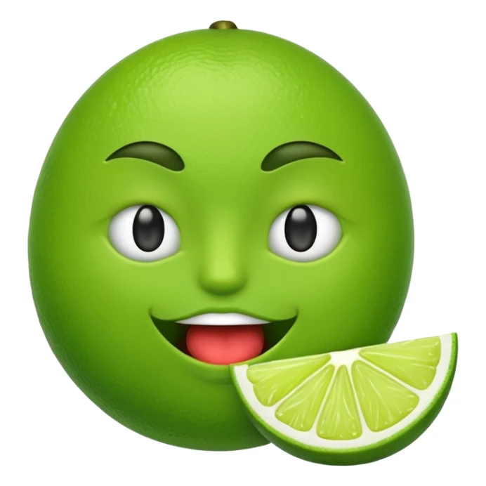 emoji with green lips holding lime in its mouth sticker