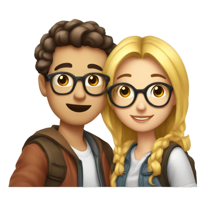 Nerd boy taking selfie with girl bestie  sticker