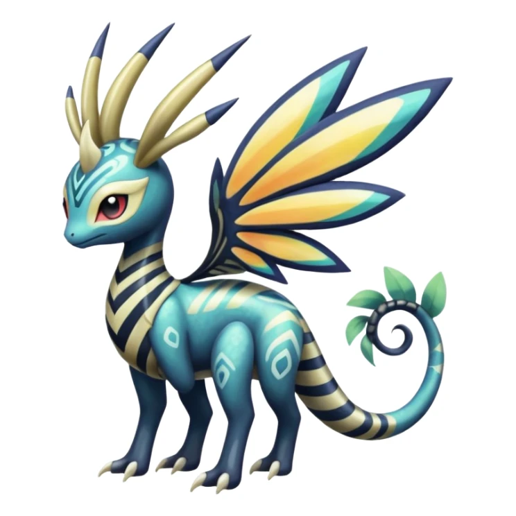 zig-zag-patterned tribal tropical hot spotted striped Meloetta-Dialga-Giratina-Noibat-Pokémon-Fakémon-fusion-hybrid-creature sticker