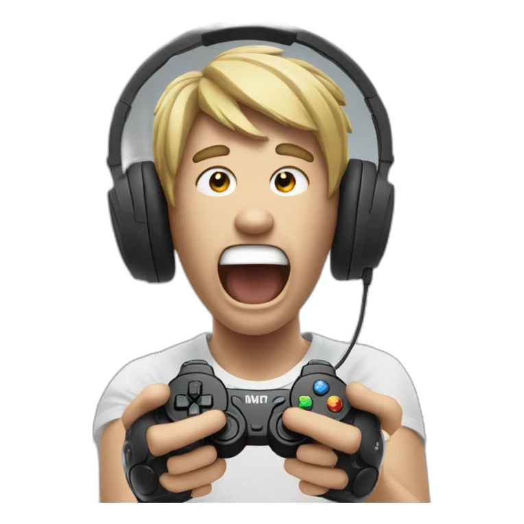 screaming gamer with a controller in his hand and a headset on his head sticker
