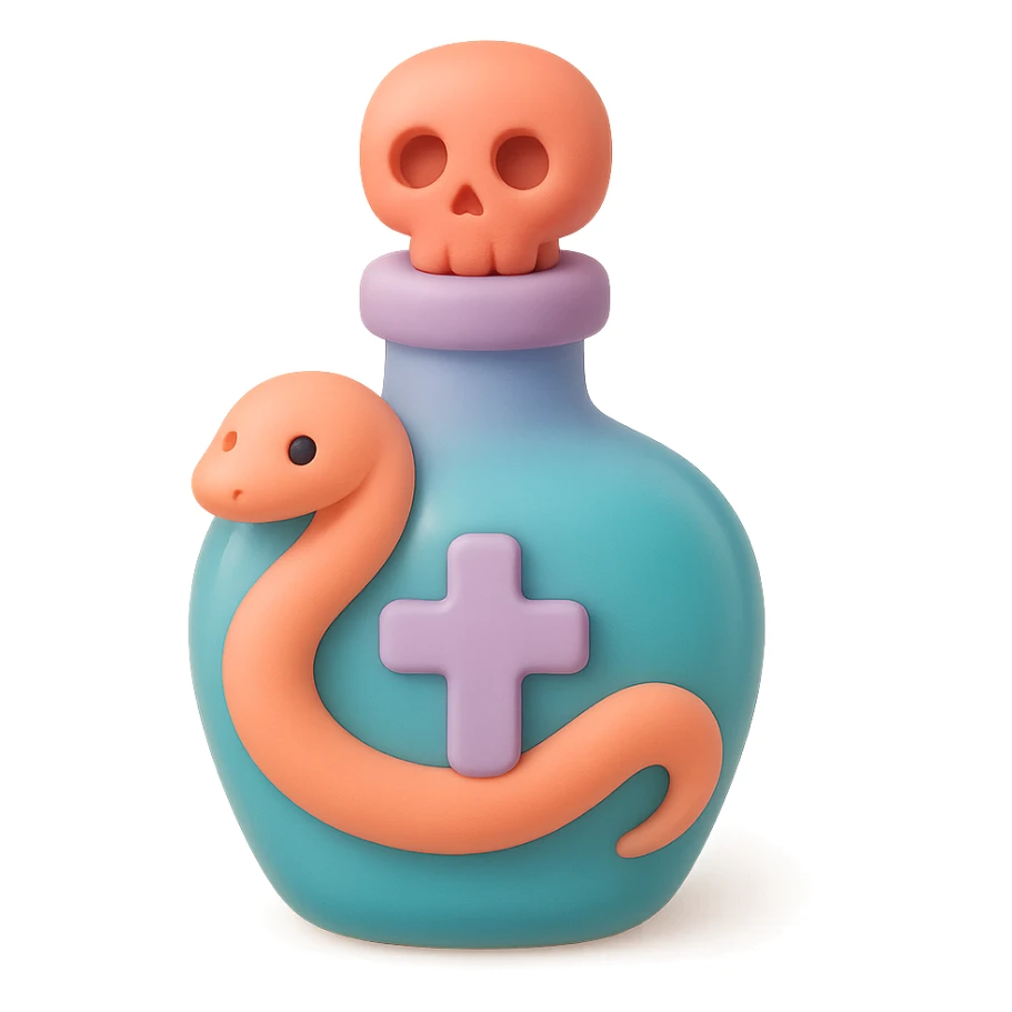 green goth potion bottle with a snake motif, soft and cute gothic look, mochi style sticker