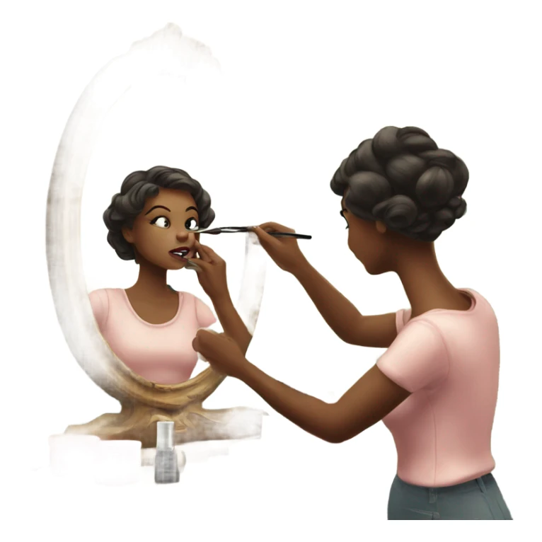 Girl putting on makeup in vintage mirror sticker