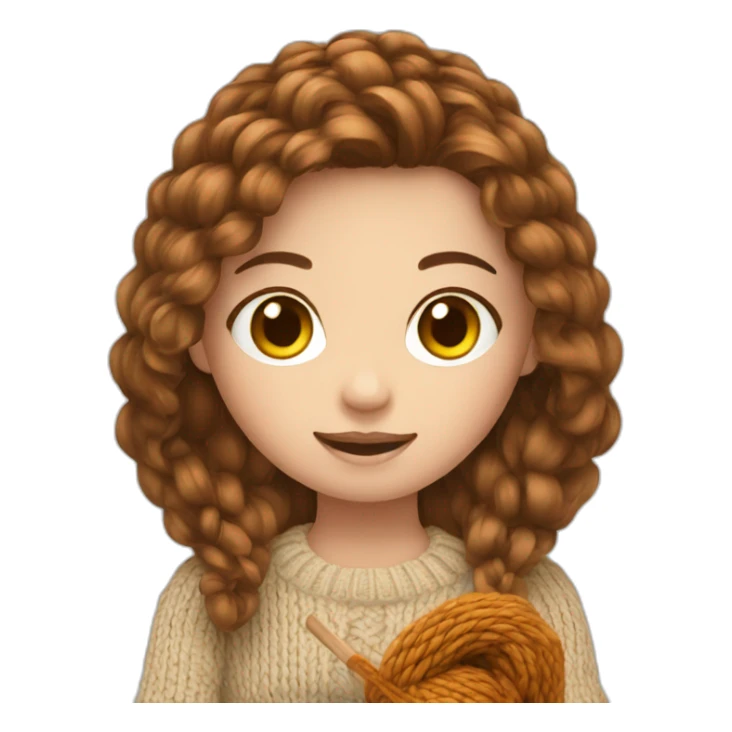 White Gril with Brown hair is knitting sticker