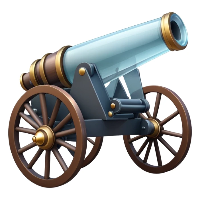 a cannon made of glass, transparent, fragile sticker