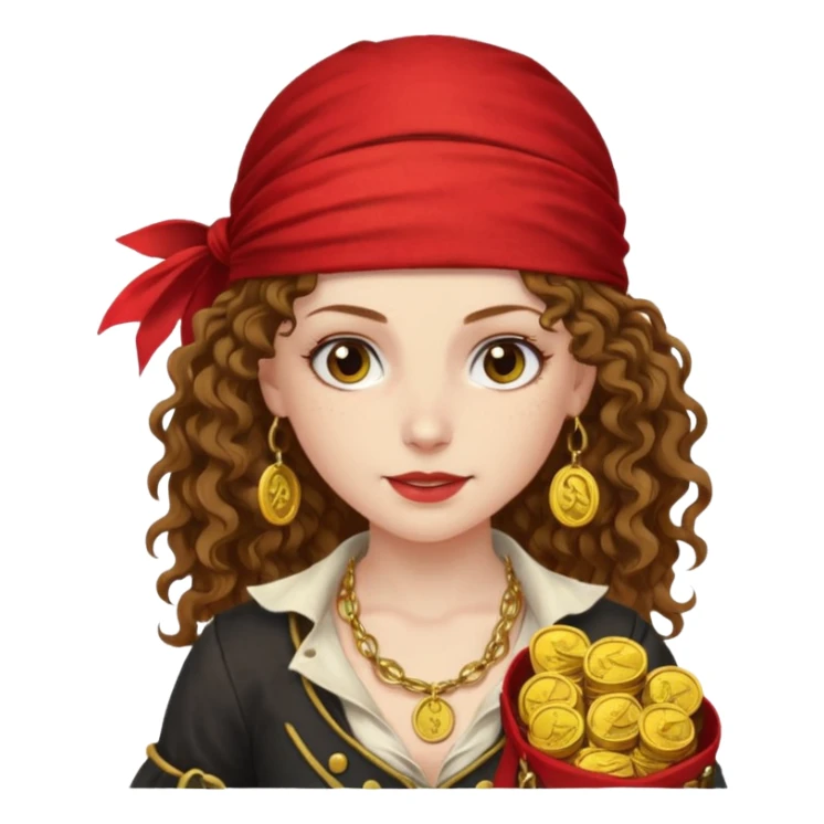 Lady Pirate With holding Coins, curly hair. sticker