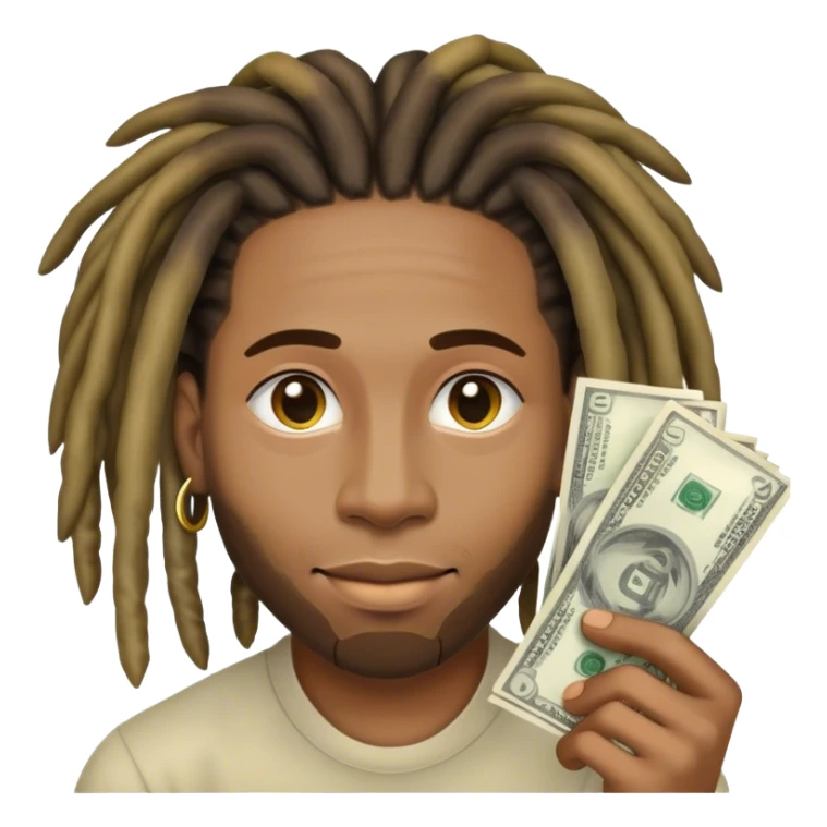 Light skinned Black man with dreads showing off money sticker