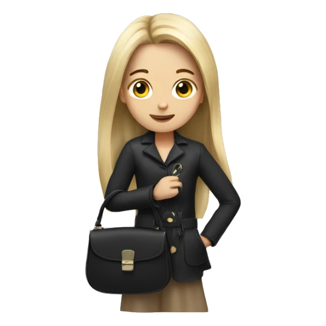 girl holding a black purse with long hair sticker