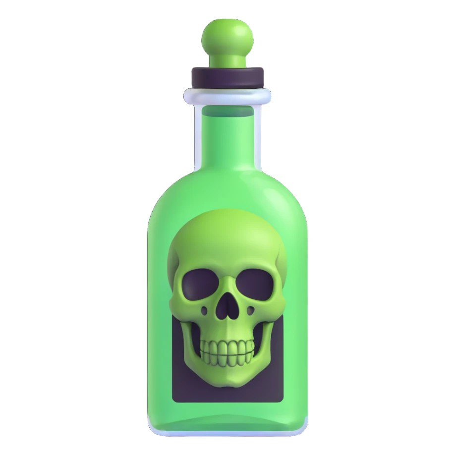 bubbling green poison vial with skull label sticker