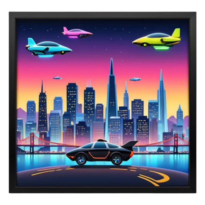 create an image of san francisco skyline in the tech future sticker