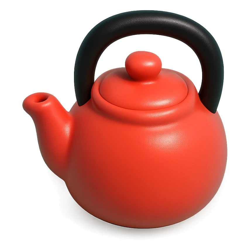 red teapot with black handle, vinyl figure style, top view sticker