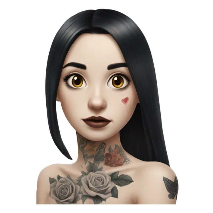 Hyperrealistic Pale girl with black hair arm tattoos sticker