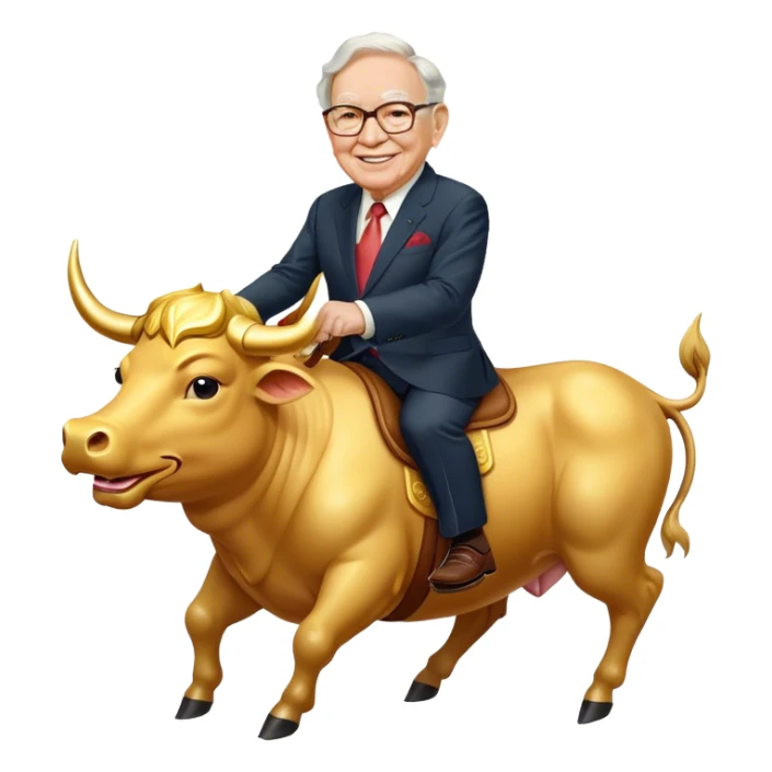 happy Warren Buffet riding golden bull sticker