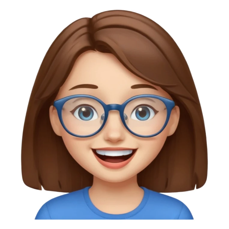 cute brwonhear girl with blue eyes and glasses is laughing sticker