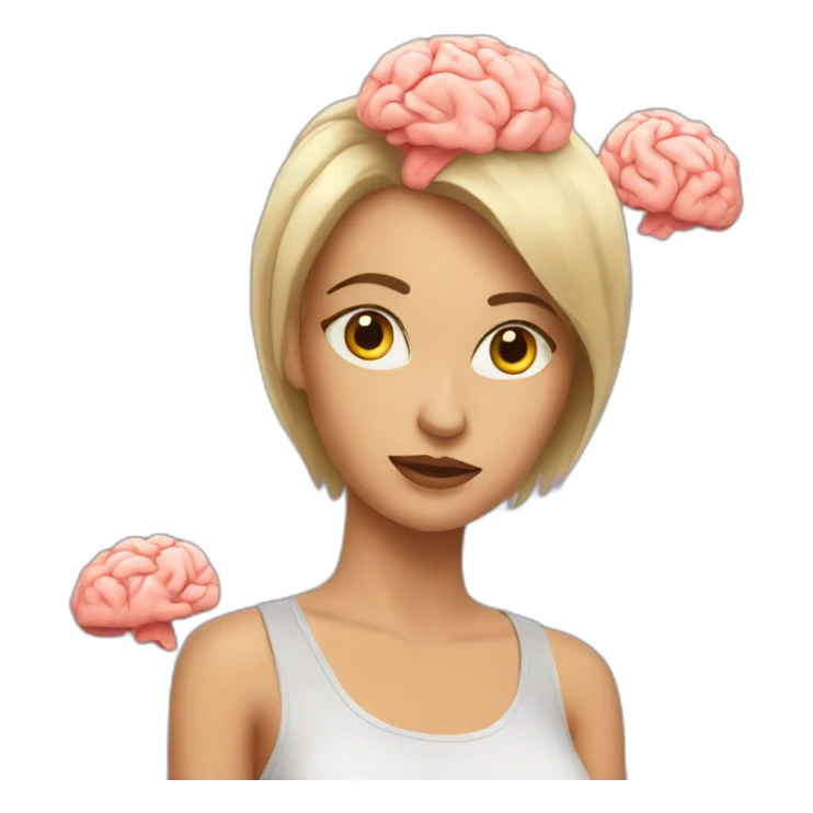 a woman in a tank top with a scattered brain sticker