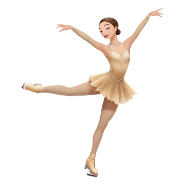 An icon featuring a graceful figure skater performing a spin on the ice. The background includes a grand ice rink palace with shining spotlights and cheering spectators in the stands. Transparent background highlights the elegance and artistry of figure skating sticker