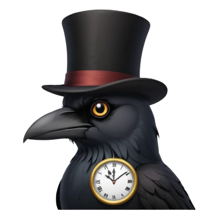 Big scary crow with a top hat on and a clock behind it sticker