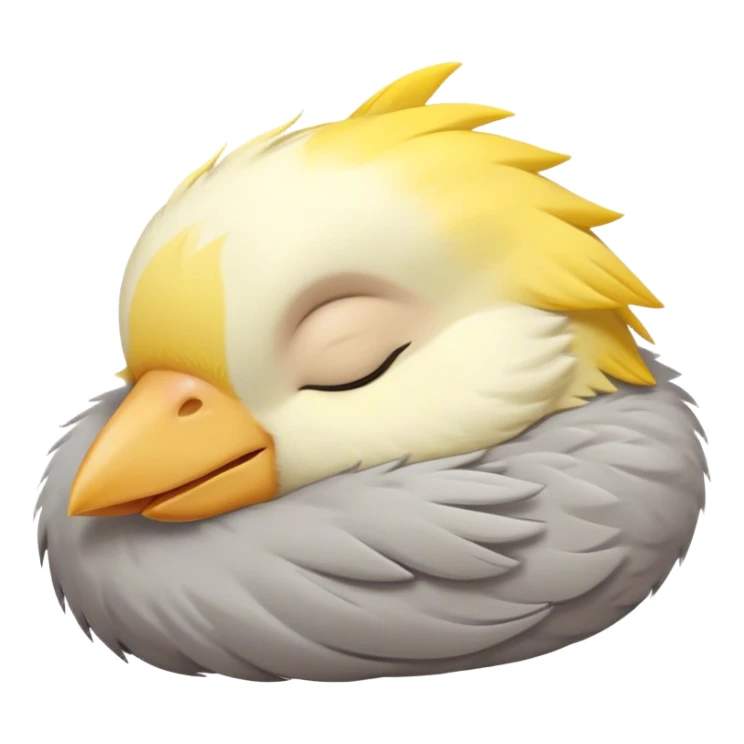Meme-Worthy Cute Sleeping Cockatiel Portrait Emoji, Head resting peacefully with a contented smile, showcasing a delicate, slender build and a luxuriously soft grey fur with gentle yellow accents, eyes shut in a serene nap, Simplified yet hilariously adorable features, highly detailed, glowing with a soft, drowsy light, high shine, relaxed and utterly lovable, stylized with an air of playful laziness, bright and heartwarming, soft glowing outline, capturing the essence of a comically sleepy cockatiel, so meme-worthy it feels like it could instantly become the next viral sensation of adorable slumber! sticker