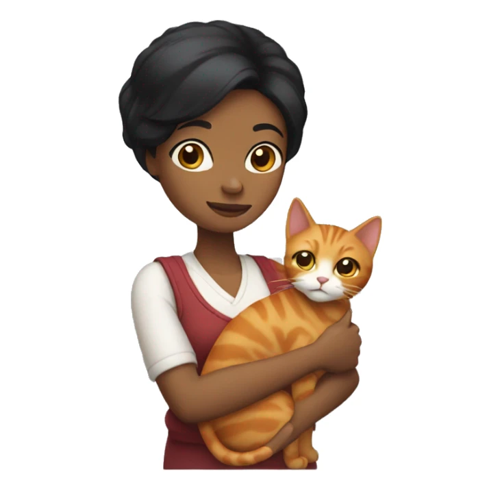 Black hair woman carrying a ginger cat sticker