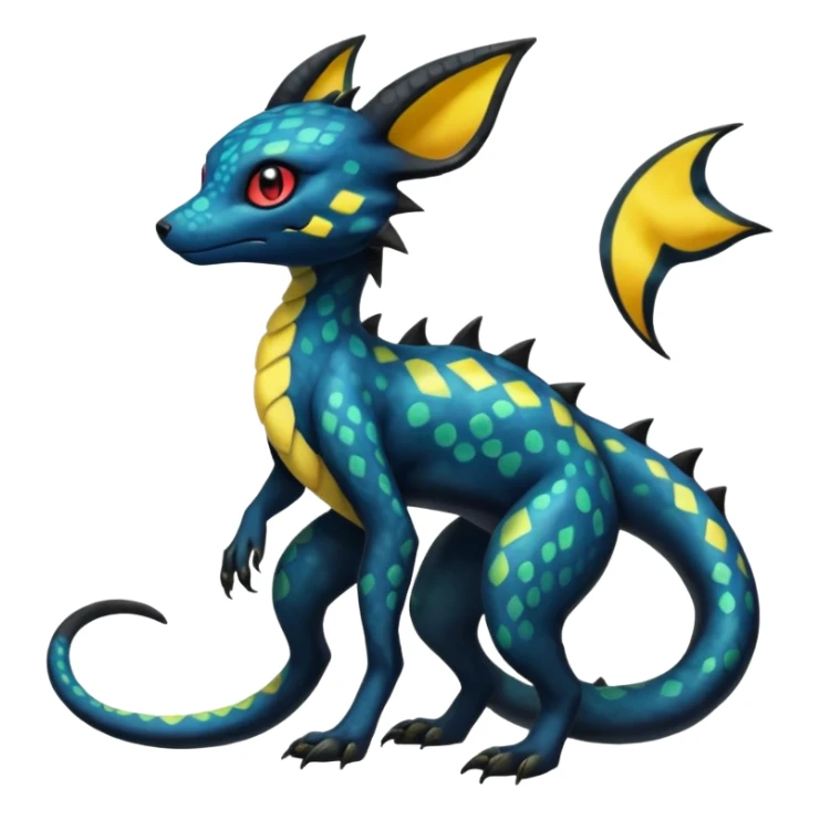 Anthropomorphic Scaley Exotic Salandit-Aurorus-Umbreon-Fakémon-hybrid-creature (full body)  sticker