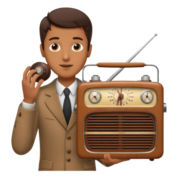 a vintage radio in the hands of a man  sticker