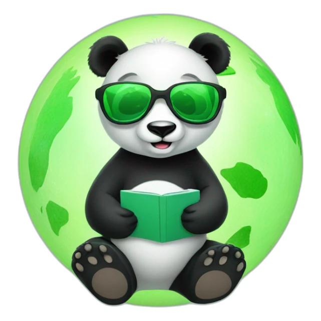 panda bear with glasses haapy in a green planet sticker