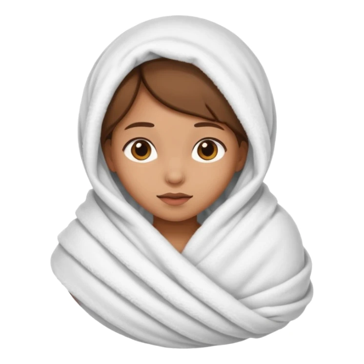 light brown skinned girl swaddled in a white blanket sticker
