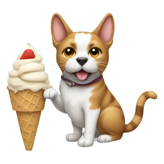 cat hugging dog eating ice cream  sticker